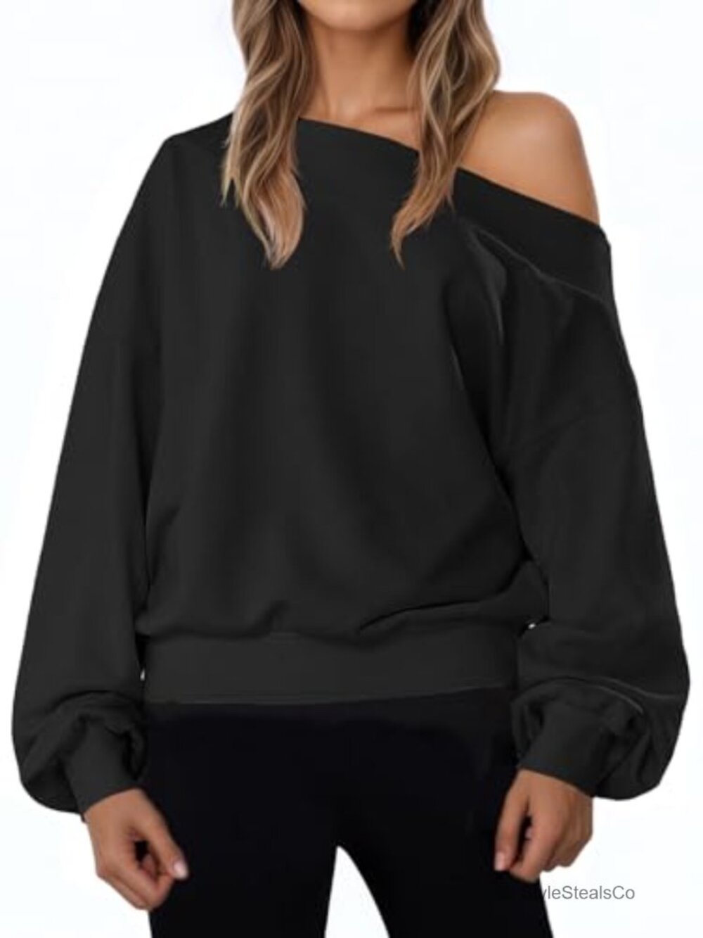 Women's Off Shoulder Long Sleeve Sweatshirt Loose Fit Pullover Top